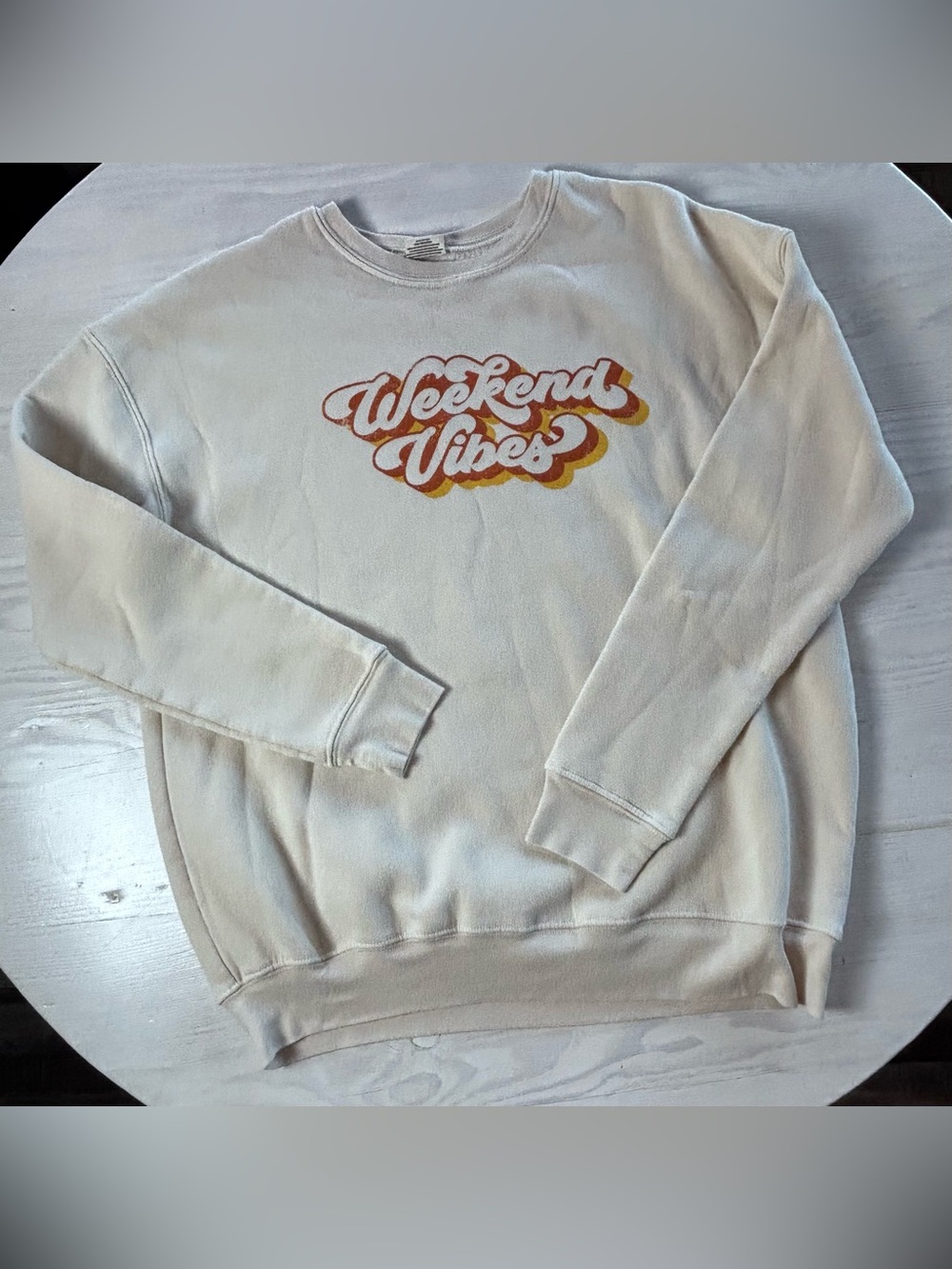 Oat Collective Weekend Vibes Cream Graphic Crewneck Sweatshirt